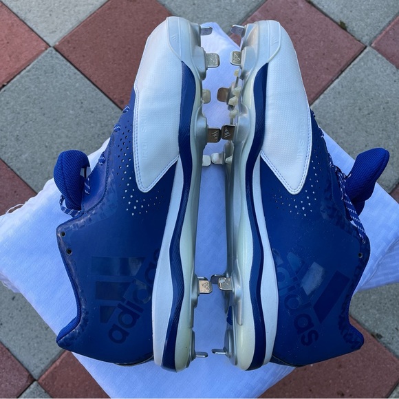 Adidas NWOB Power Alley 4 Size 14 US Metal Cleats Blue/White Baseball Shoes - Picture 7 of 12